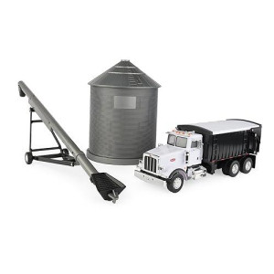 Tomy Big Farm Grain Harvesting Set And Peterbilt 367 Straight Truck - 1:32 Scale - Includes Grain Box, Grain Bin, And Auger- Farm Toys - Toddler Toys And Collectibles Ages 3 Years And Up