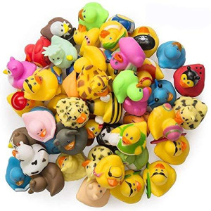 Kicko 2 Inches Assorted Rubber Ducks In Bulk - 50 Pack - Ducking Jeeps For Kids - For Sensory Play, Therapheutic -Stocking Stuffers, Classroom Prizes,Pinata Filler,Floater Duck Bath Toys Party Favors