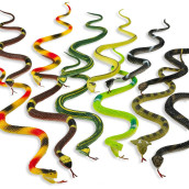 Kicko 12 Pack Of 14 Inch Assorted Rubber Toy Snake - Soft Flexible Realistic Fake Floating Plastic Snakes - Colorful Bulk Small Sizes Set For Reptile School Collection, Birthday Party, Halloween Props