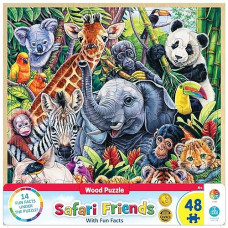 Masterpieces 48 Piece Fun Facts Jigsaw Puzzle For Kids - Safari Friends Wood Puzzle - 12"X12"