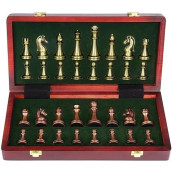 Agirlgle Retro Metal Chess Set With Folding Wooden Chess Board And Classic Handmade Standard Pieces Metal Chess Set For Kids Adult