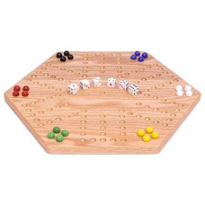 Amishtoybox.Com Wooden Wahoo Marbles Game Board Set - Unpainted Holes - 16" Wide - Solid Oak Wood - Double-Sided - With 16Mm Marbles And Dice Included