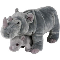 Adventure Planet Birth Of Life Rhino And Baby Plush Toy 14" Long, Gray