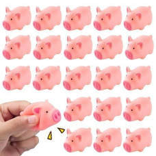 Hakacc 20 Pcs Mini Rubber Pig Baby Bath Toys Pink Rubber Screaming Sound Piggie Party Favors For Kids
