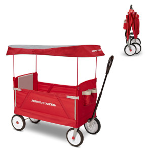 Radio Flyer 3-In-1 Ez Fold Wagon; Red Folding Wagon With Canopy; Collapsible Wagon For Kids, Cargo, & Garden