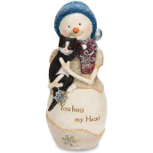 Pavilion Gift Company The Birchhearts-You Hug My Heart Snowman Figurine Holding Cat 5 Inch, 5", White