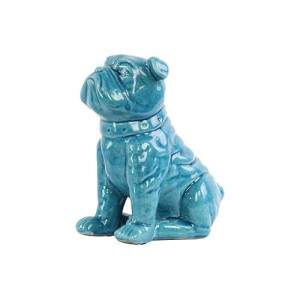 Urban Trends Ceramic Sitting British Bulldog Figurine With Collar Gloss Finish Turquoise, Turquoise/Blue