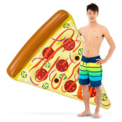 Sol Coastal Supreme Pizza Slice Giant Pool Float With Cup Holder And Emergency Patch Kit - Inflatable Pool Floats Made Of Long-Lasting Vinyl With Plastic Couplers - 6 X 5' Pizza Pool Float