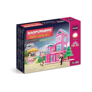 Magformers Sweet House 64 Pieces Pink And Purple Colors, Educational Magnetic Geometric Shapes Tiles Building Stem Toy Set Ages 3+