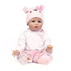 Nicery Reborn Baby Doll Soft Simulation Silicone Vinyl 22Inch 55Cm Lifelike Boy Girl Toy Pink Bear Lucy