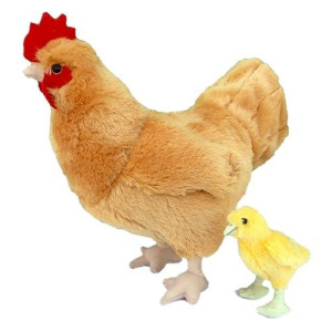 Adore 12" Standing Goldie The Hen Chicken With Baby Chick Plush Stuffed Animal Toy