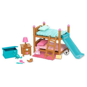 Li'L Woodzeez Bunk Beds Playset - Miniature Bedroom Furniture And Accessories - 18Pc Toy Set With Bed, Toys, Book, And More - Gifts For Kids Age 3+