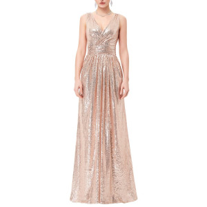 Kate Kasin Women Prom Party Beaded Sequined Bridesmaids Wedding Dress Rose Gold Us6 Kk199
