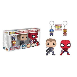 Funko Pop Marvel: Civil War Hawkeye Spiderman, Iron Man & Captain America Keychain
