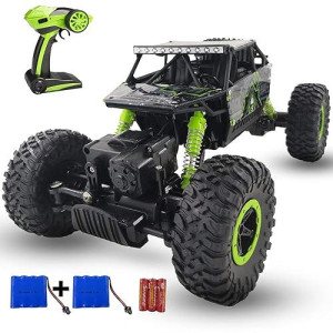 Szjjx Remote Control Car 2.4Ghz Rc Cars 4Wd Powerful All Terrains Rc Rock Crawler Electric Radio Control Cars Off Road Rc Monster Trucks Toys With 2 Batteries For Kids Boys Girls Green