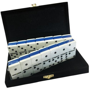 Domino Double Six - Blue & White Two Tone Tile Jumbo Tournament Size W/Spinners In Deluxe Velvet Case