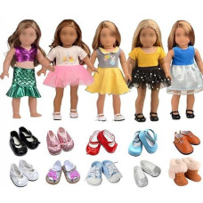 Sweet Dolly 18 Inch Doll Clothes Set, 5 Sets Of Doll Clothes And 2 Pairs Of Shoes Fit 18 Inch Dolls