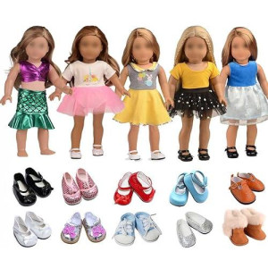 Sweet Dolly 18 Inch Doll Clothes Set, 5 Sets Of Doll Clothes And 2 Pairs Of Shoes Fit 18 Inch Dolls