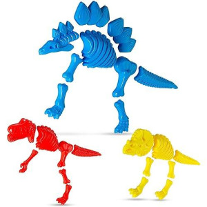 Top Race 3 Large Dinosaur Sand Molds, Fossil Skeleton Beach Toy Set - Perfect For Dinosaur Bones For Sandbox Play.