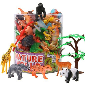Valefortoy 54-Piece Mini Jungle Animals Set With Gift Box - Realistic Wild Animal Figures For Kids' Learning & Party Favors