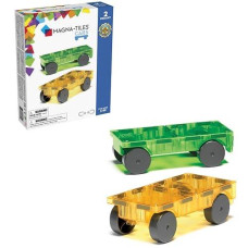 Magna-Tiles Cars - Green & Yellow 2-Piece Magnetic Construction Set, The Original Magnetic Building Brand