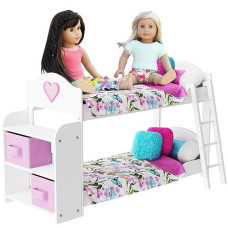 Pzas Toys Doll Bunk Bed - Doll Bunk Bed For 18 Inch Dolls 23 Piece Set Complete With Linens, Pajamas, And Shelves, Fits American Girl Doll�