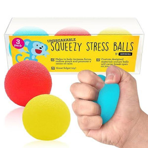 Impresa -Unbreakable Squeeze Stress Balls - 3 Pack - Squishy Anxiety Toys For Kids And Adults With Adhd And Autism - 3 Colors (Bpa/Phthalate/Latex-Free)