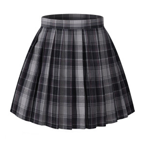 Women`S High Waisted Plaid Short A Line Skirts Costumes (3Xl, Grey Mixed Purple)
