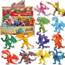 Valefortoy Dragon Toys,12 Piece Assorted Realistic Looking Dragon Figure,4 Inch Mini Dragons Sets With Gift Box, Non-Toxic Safety Materials Abs Vinyl Plastic Dragon,Party Favors Toy For Boys Kids