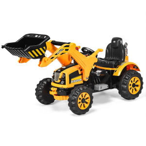 Costzon Ride On Excavator, 12V Battery Powered Construction Vehicles For Kids, Front Loader With Horn, 2 Speeds, Forward/Backward, Safety Belt,Treaded Wheels, Digger, Ride On Car (Yellow)
