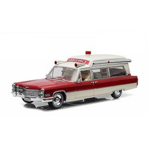 Greenlight Precision Collection 1966 Cadillac S&S 48 High Top Ambulance Vehicle, Red/White