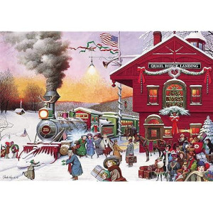 Buffalo Games - Charles Wysocki - Whistle Stop Christmas - 500 Piece Jigsaw Puzzle Red, Violet, Green, 21.25"L X 15"W