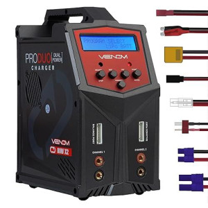 Venom Power Pro Duo Lipo Battery Charger - Lcd Screen, Charging Leads - Balance Charger & Discharger For Lipo, Lihv, Li-Ion, Life, Nimh, Nicd, Pb Batteries - Power Supply For 1S- 6S, Drone & Rc Cars