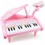 Love&Mini Piano Keyboard Toy For Girls - 24 Keys Toddler Piano Music Toy Instruments With Microphone, Pink Piano Toys For 1 2 3 Years Old Girls Birthday Xmas Gift