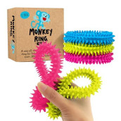 Original Monkey Spiky Sensory Ring / Bracelet Fidget Toy (Pack Of 3) - No Bpa, Phthalate, Latex - Fidgets Toys / Stress Rings For Children And Adults - By Impresa Products
