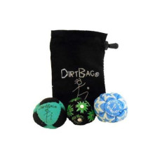 Dirtbag All Star Footbag Hacky Sack 3 Pack With Pouch, 100% Handmade, Premium Quality, Bright Vivid Colors, Signature Carry Bag - Green/Black