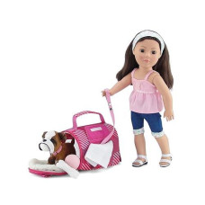 Emily Rose 18-Inch Doll Animal Puppy Bulldog With Carrier, Animal Bed, Blanket, Bone And Ball Accessories | Pretend Toy Animal For Kids Toddlers | Compatible With American Girl Dolls