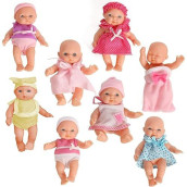 Mommy & Me Baby Doll Set, Mini Baby Dolls, Collection Of 8 Assorted 5 Inch Dolls In Colorful Outfits And Matching Accessories Small Baby Dolls For Girls Toddlers And Kids