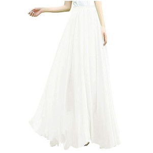 v28 Womens Maxi Midi White Flowy Long Black Summer Plus Size Sheer chiffon Skirt (L,White)