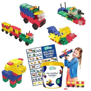 Clics Creative Toy Building Blocks, Basic Set 160 Piece Eco-Friendly Stem Building Toy With Instructions, Kids Building Set Ages 3+ Packaging May Vary