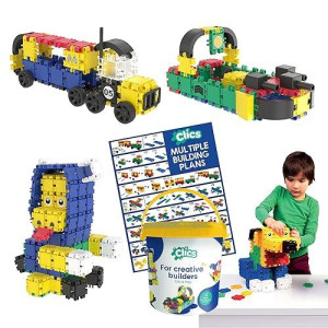 Clics Basic Set Of 275 Pieces, Construction Toys For 3 Year Old Boys And Girls, 10 In 1 Box Of Blocks To Learn Shapes And Colors, Educational Stem Toys. No Bpa, Pvc. Dishwasher Safe, Recycled Plastic.