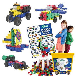 Clics Basic Set Of 750 Pieces, Construction Toys For 3 Year Old, 25 In 1 Rollerbox Of Blocks To Learn Shapes And Colors, Educational Stem Toys. No Bpa, Pvc. Dishwasher Safe, Recycled Plastic.