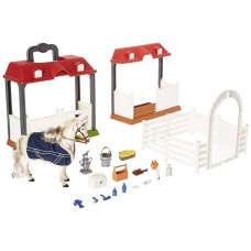 Sunny Days Entertainment Blue Ribbon Champions Deluxe Lipizzaner Grooming Stable Playset With Deluxe Realistic Sounding Horse And 29 Equestrian Accessories, 3+