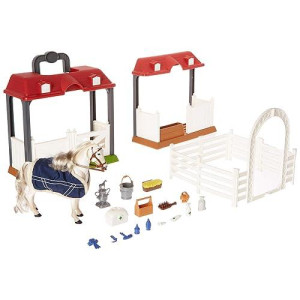 Sunny Days Entertainment Blue Ribbon Champions Deluxe Lipizzaner Grooming Stable Playset With 29 Realistic Accessories