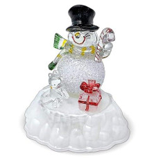Banberry Designs Snowman Led Figurine - Snow Man With Black Hat - Light-Up Tabletop Christmas Decoration - Color-Changing - 5.5" H X 5.5" W