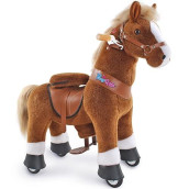 PonyCycle Official Riding Horse Toy with Brake, Sound Mechanical Pony Brown Giddy up Pony Plush Walking Animal Size 3 for Age 3-5 Years - Ux324