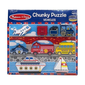 Melissa & Doug Vehicles Wooden Chunky Puzzle - Plane, Train, Cars, And Boats (9 Pcs)