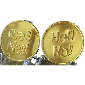 Recoverychip Hell Yes - Hell No Flipping Coin Gold Color Decision Maker Flip Medallion