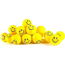 Neliblu 24 Pack Smile Stress Balls For Kids And Adults - 2" Stress Balls In Bulk - Neon Yellow Funny Face Squishy Balls To Support Anxiety - Fidget Toys, Party Favors, Goodie Bag Stuffers For Kids