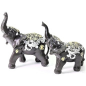 Set Of 2 Feng Shui Black Elephants Trunk Statue Lucky Figurine Gift Home Decor